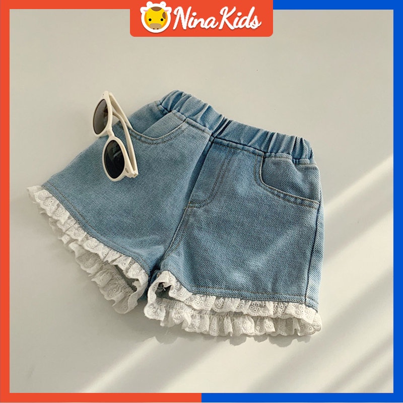 Quần Short Denim Mềm Mại Cột Dây Kiểu Hàn Quốc Dễ Thương Cho Bé 1-6 Tuổi