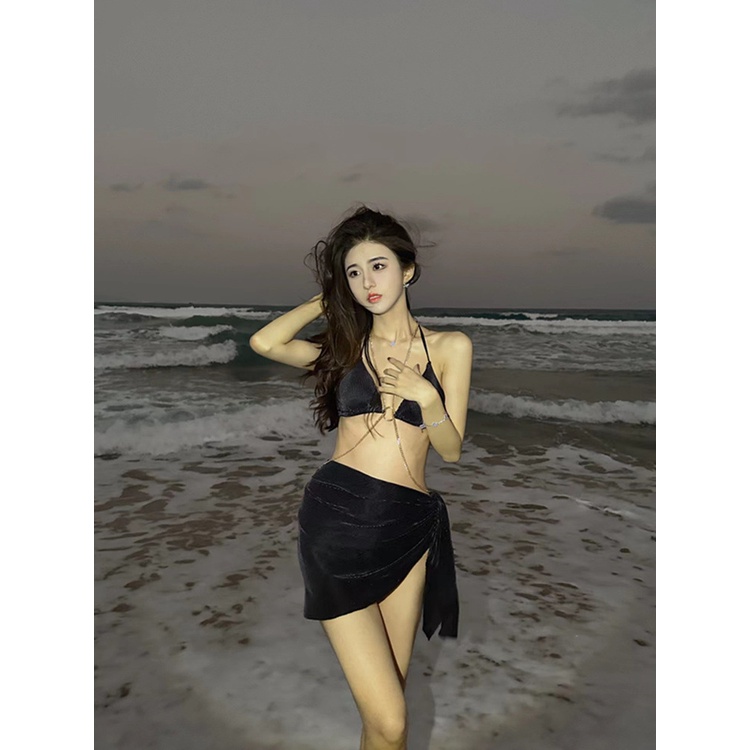 Bộ Đồ Bơi Ba Mảnh Tam Giác Màu Trơn Phong Cách Âu Mỹ Quyến Rũ Cho Nữ