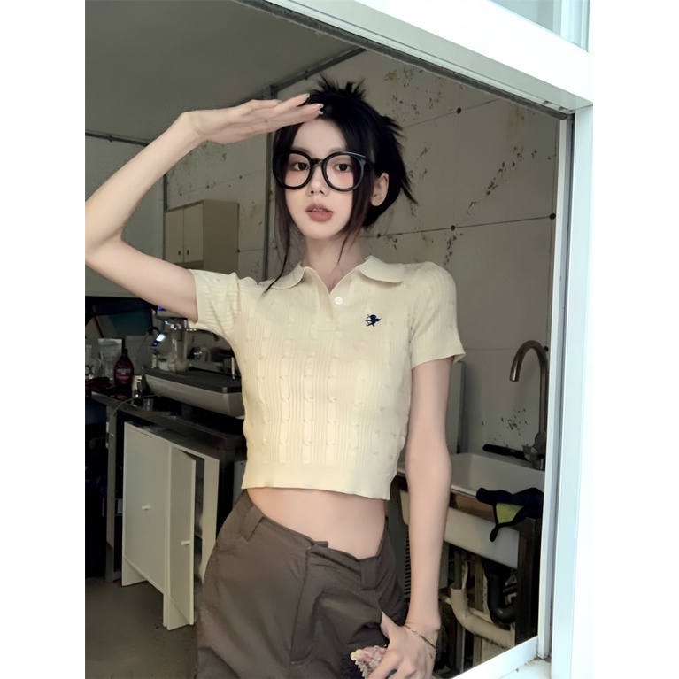 Áo Thun POLO Ngắn Tay Thêu Họa Tiết Thời Trang Dành Cho Nữ