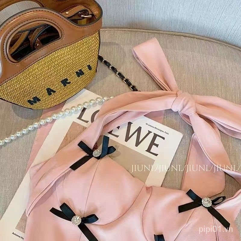 Áo Croptop Hai Dây Đính Nơ Màu Hồng Phong Cách Pháp Thời Trang 2022 Cao Cấp Cho Nữ cxb Pici01.vn5.15