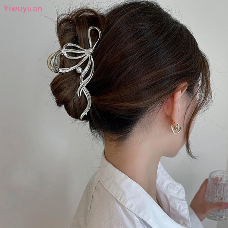 Kẹp Tóc Đính Ruy Băng Màu Vàng / Bạc Thời Trang Mới Cho Nữ