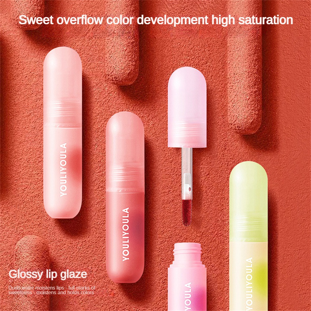 Youliyoula 4PCS 'SetLip Glaze Set Water Mirror Mist Bề mặt nhẹ Son môi tươi sáng Dễ lên màu Trang điểm môi học sinh lâu dài 4 màu