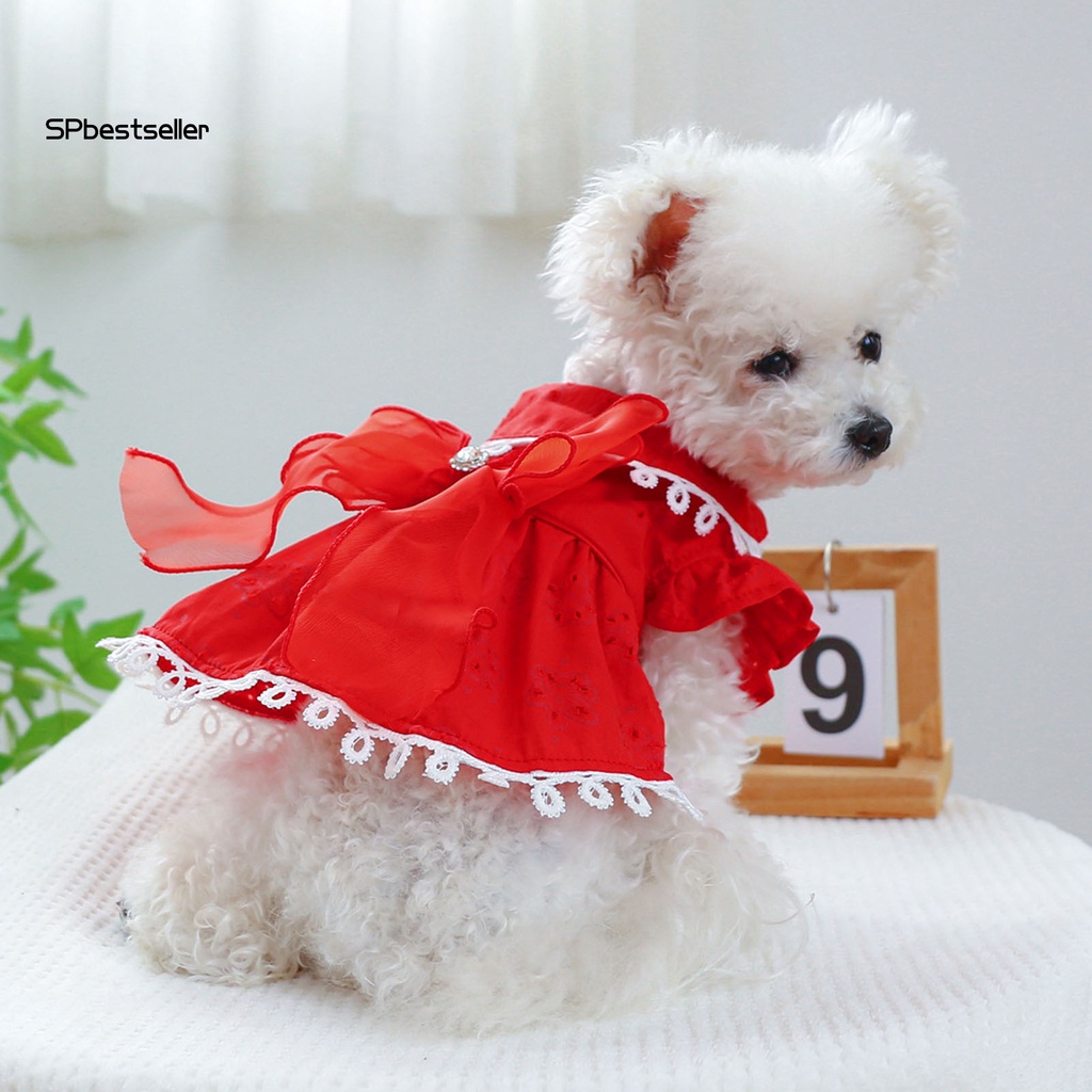 Đầm Công Chúa Viền Ren Đính Đá Thanh Lịch Cho Thú Cưng