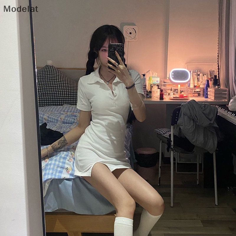 Đầm Mini Tay Ngắn Cài Nút Thời Trang Mùa Hè Quyến Rũ Cho Nữ