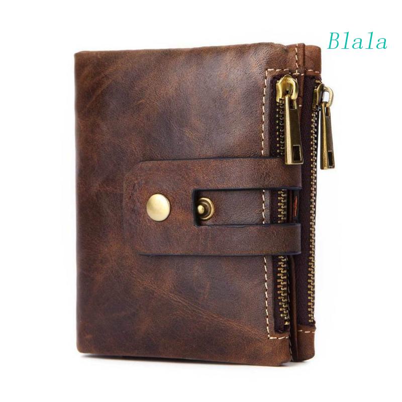 Ví Da Ngắn Gập Đôi Sức Chứa Lớn Có Ngăn Đựng Tiền Xu Phong Cách Vintage Cho Nam