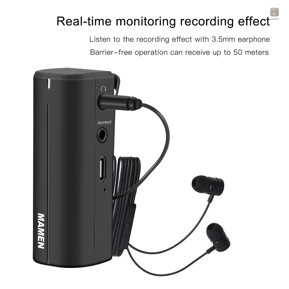 Bộ Truyền Tín Hiệu Micro Không Dây 2.4G Xoay 360 Độ MAMEN° Pickup Âm Thanh Max. Máy Đo Khoảng Cách Tai Nghe Hiệu Quả 50M Với Giắc Cắm 3.5mm Tích Hợp Pin Lithium