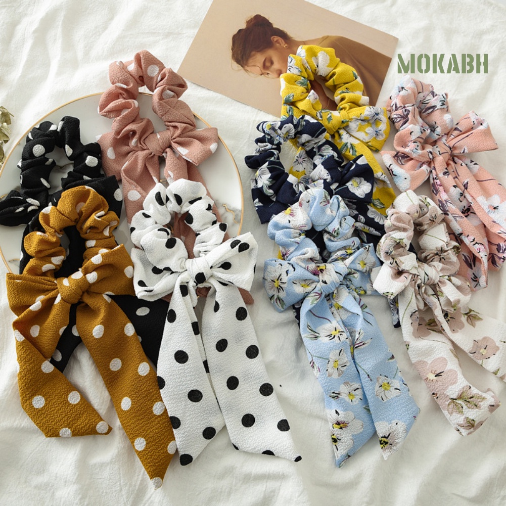 Dây Cột Tóc Đuôi Ngựa Thắt Nơ Họa Tiết Chấm Bi Cho Nữ