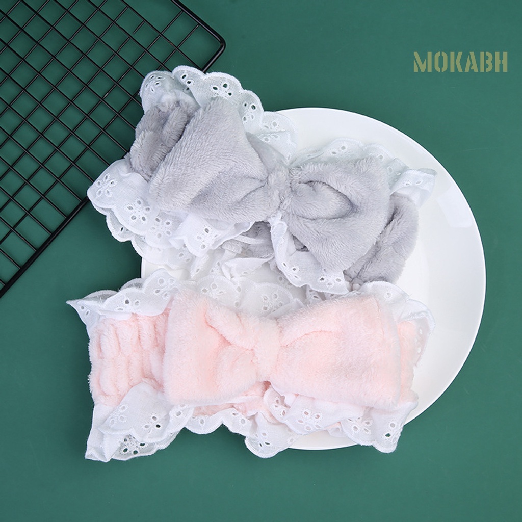 [Mok Abh] Băng Đô Thắt Nơ Bằng Lông Cừu San Hô Dày Mềm Co Giãn Chống Dầu Trang Trí Tóc Dành Cho Nữ