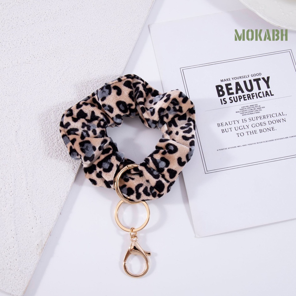 [Mok Abh] Vòng Đeo Tay Vải Mềm Co Giãn Họa Tiết Da Báo Đa Chức Năng Có Móc Khóa