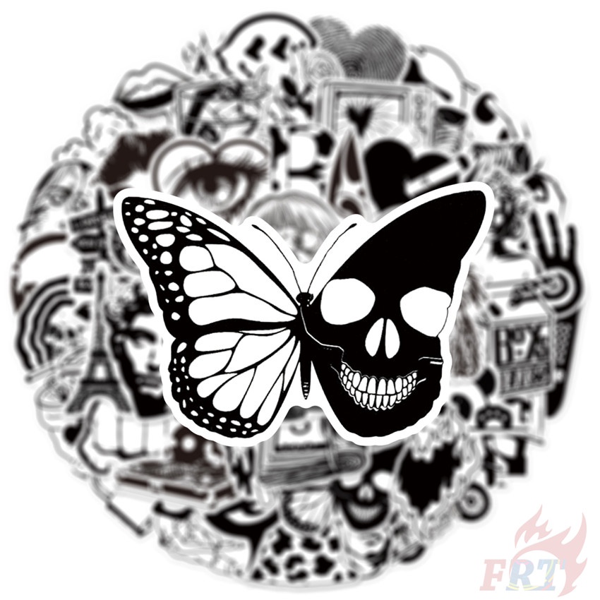❉ Set 03 Sticker Dán Trang Trí Hình Nghệ Thuật Màu Trắng Đen Phong Cách Cổ Điển ❉ Bộ 50 Sticker Chống Thấm Nước Họa Tiết Doodle Hợp Thời Trang
