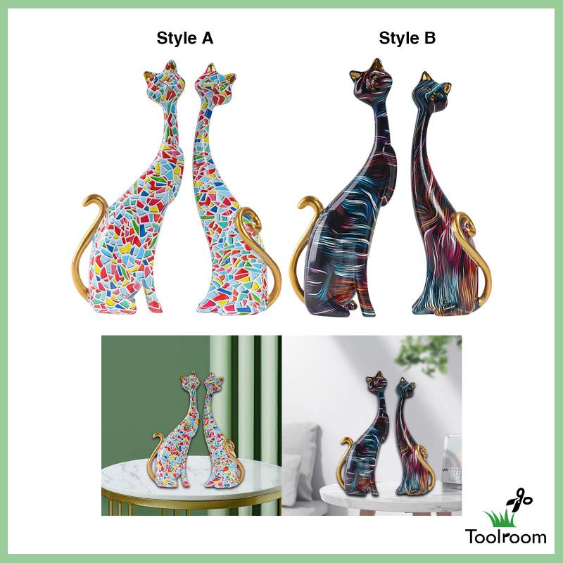 [Toolroom] Tượng Mèo Cặp Đôi Bằng Nhựa Resin Vẽ Tay Nghệ Thuật Trừu Tượng Trang Trí Bàn Làm Việc