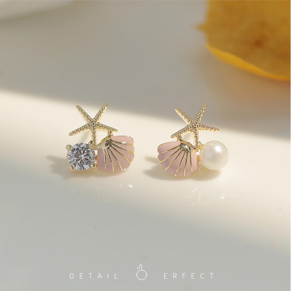 Bông Tai Hình Vỏ Sò Sao Biển Đính Đá Zircon Phong Cách Âu Mỹ Đơn Giản Thời Trang Cho Nữ