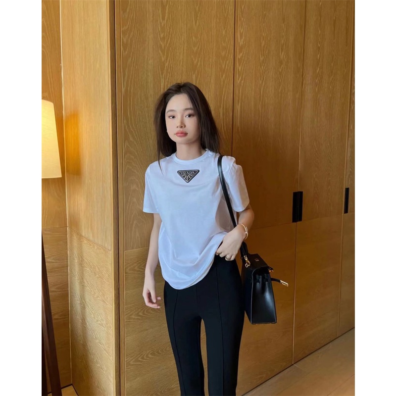 Pr &amp; ad * Áo Thun Dệt Kim Tay Ngắn Cổ Tròn Màu Trơn Thời Trang Đường Phố Cao Cấp Cho Cả Nam Và Nữyfrthrh