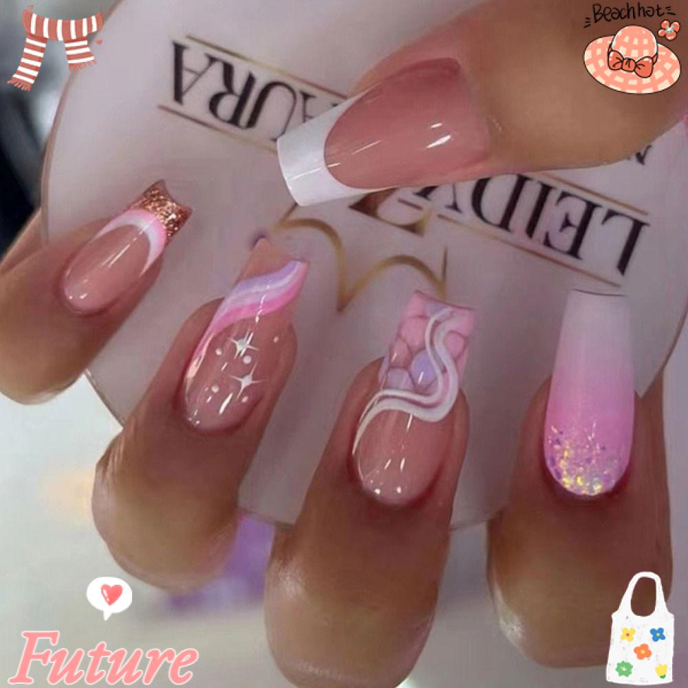 Bộ 24 Móng Tay Giả Che Phủ Toàn Diện Tháo Rời Được Kiểu Pháp