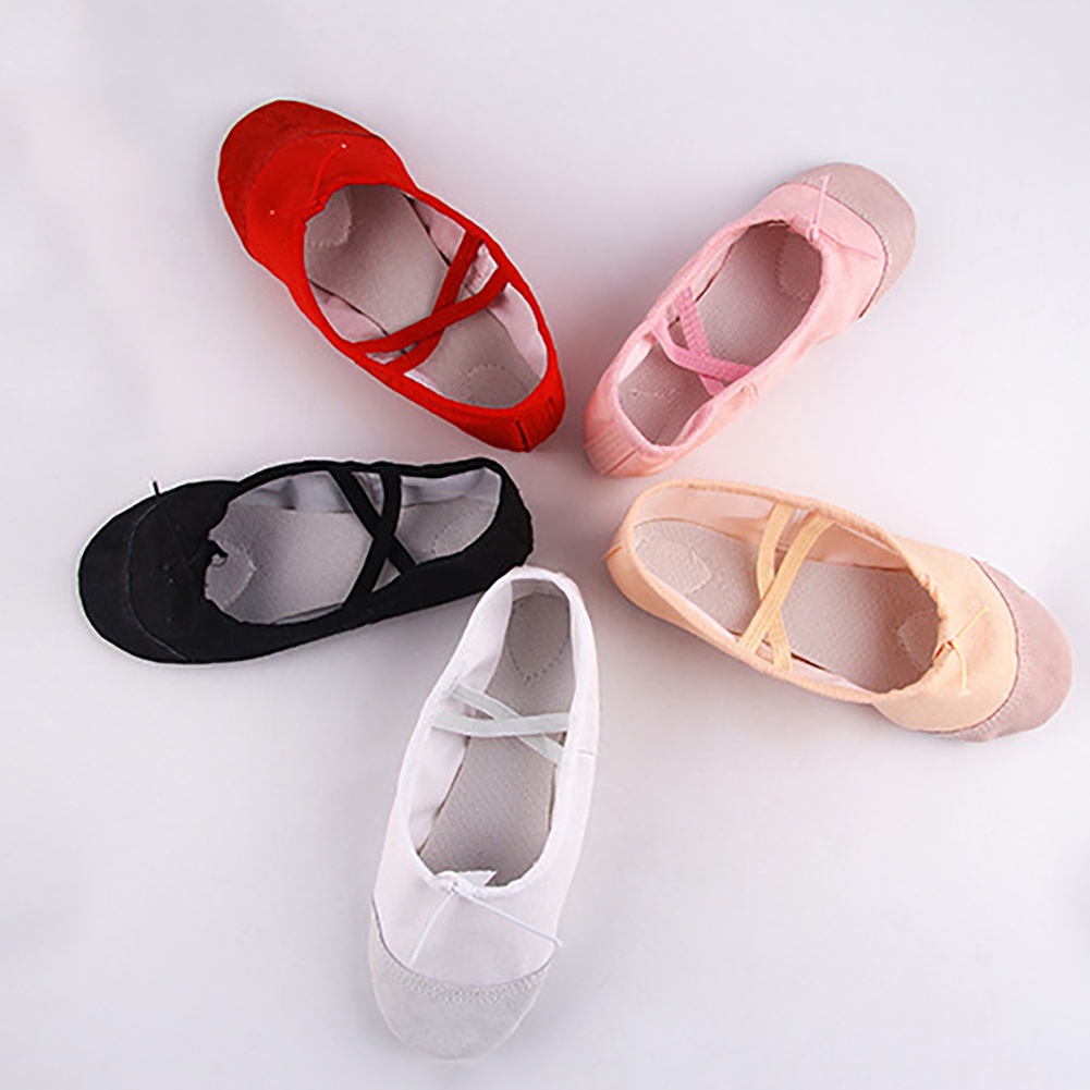 Giày Múa Ba Lê Vải Canvas Phối Da Màu Trơn Dành Cho Bé Gái