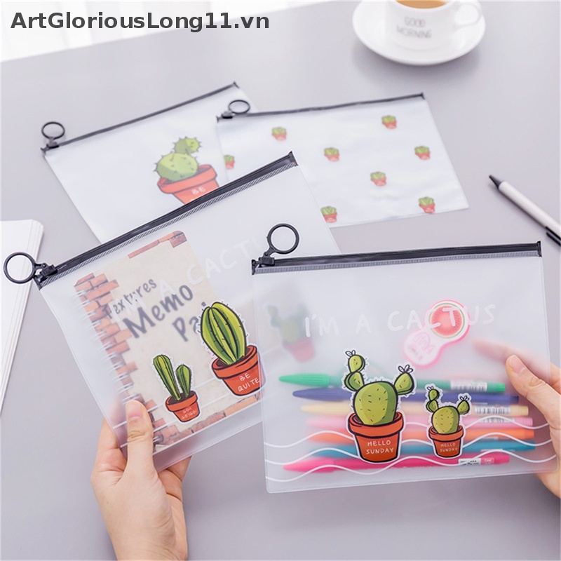 Túi Đựng Tài Liệu Bằng PVC Trong Suốt Chống Thấm Nước Hình Cây Xương Rồng Dành Cho Trẻ Em / Văn Phòng
