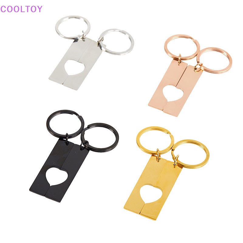 Set 2 Móc Khóa Ghép Hình Trái Tim Bằng Thép Không Gỉ Mặt Kính Độ Bóng Cao
