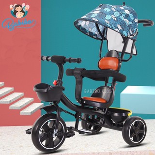 Xe đẩy 3 bánh cho bé babibokids xe đẩy 3 bánh có mái che xe đạp 3 bánh có cần đẩy chắc khoẻ phù hợp cho bé từ 1-3 tuổi