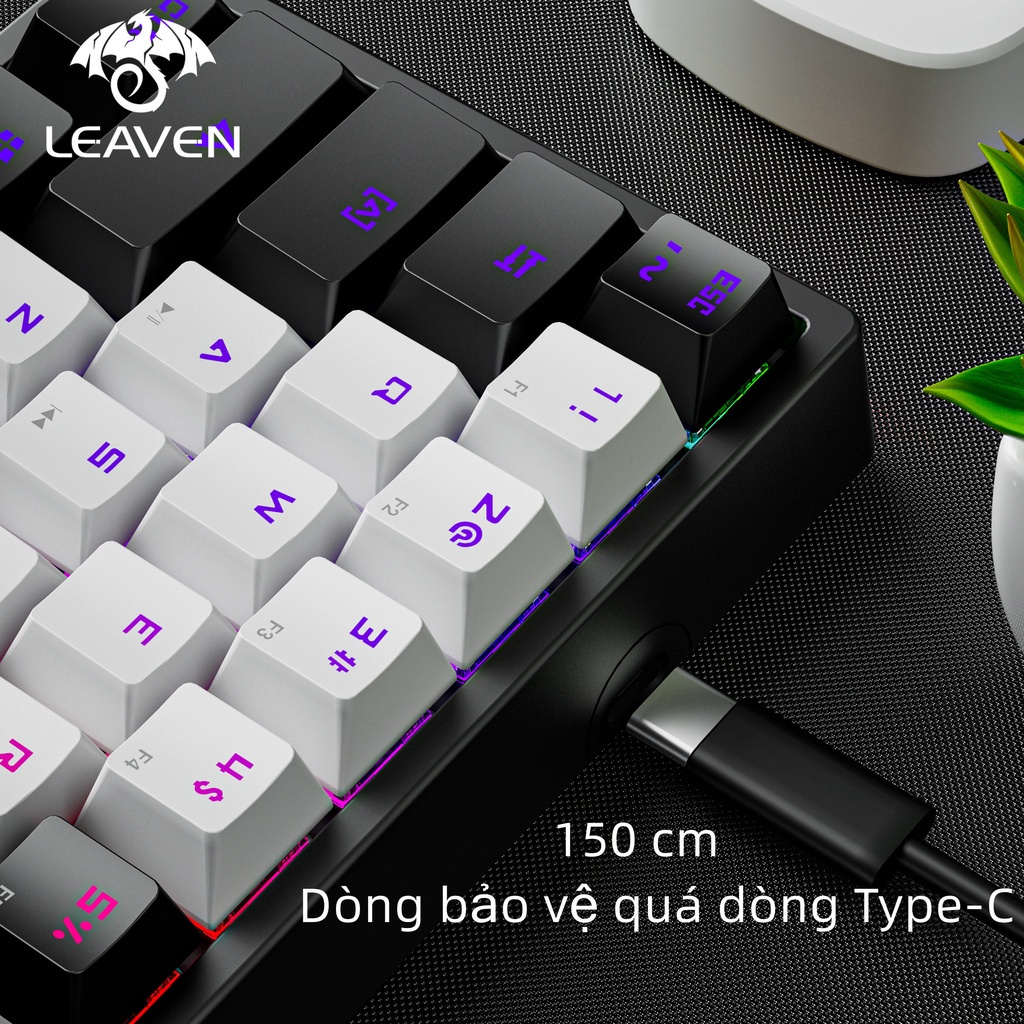 Bàn phím cơ gaming LEAVEN K620 Led RGB 61 phím blue swith có Hotwap chơi game, dùng văn phòng bảo hành 12 tháng