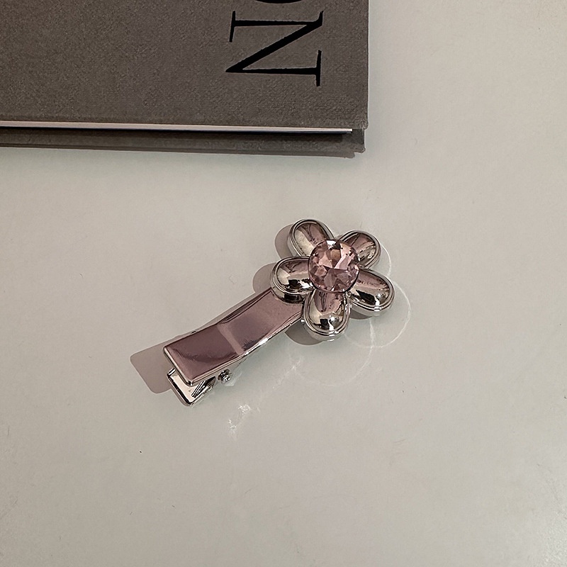 Kẹp Tóc Kim Loại Hình Hoa Đính Đá Hồng Ngọt Ngào Cho Nữ