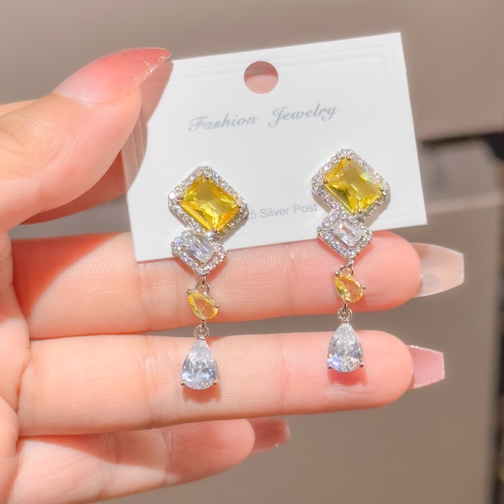 Bông Tai Đính Đá Zircon Thiết Kế Tua Rua Sang Trọng Phong Cách Pháp