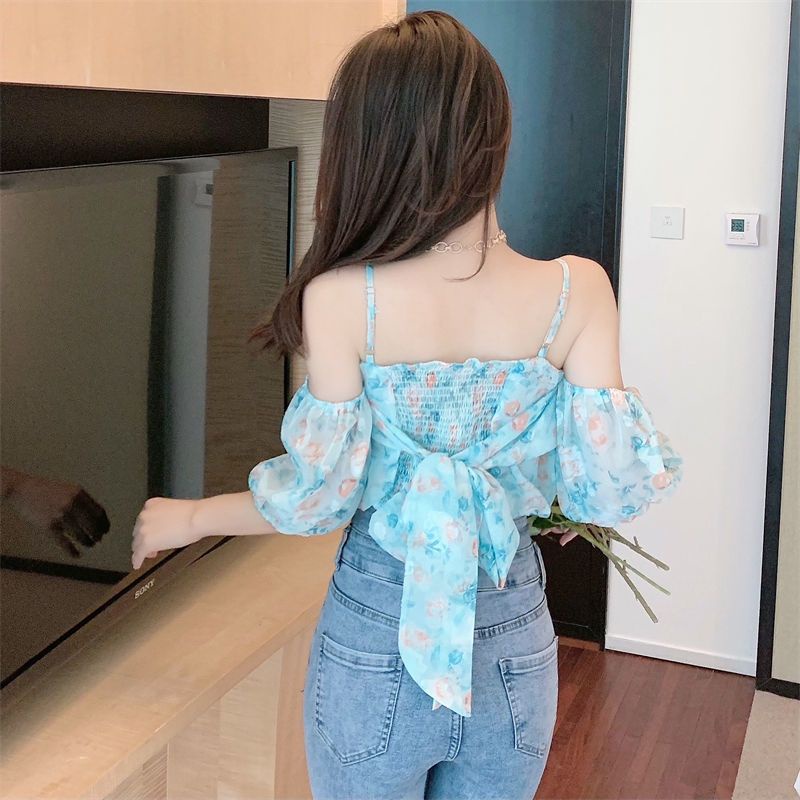 IELGY   Áo Sơ Mi Mỏng Tay Ngắn Phồng Phong Cách Pháp Cổ Điển Thời Trang Cho Nữ