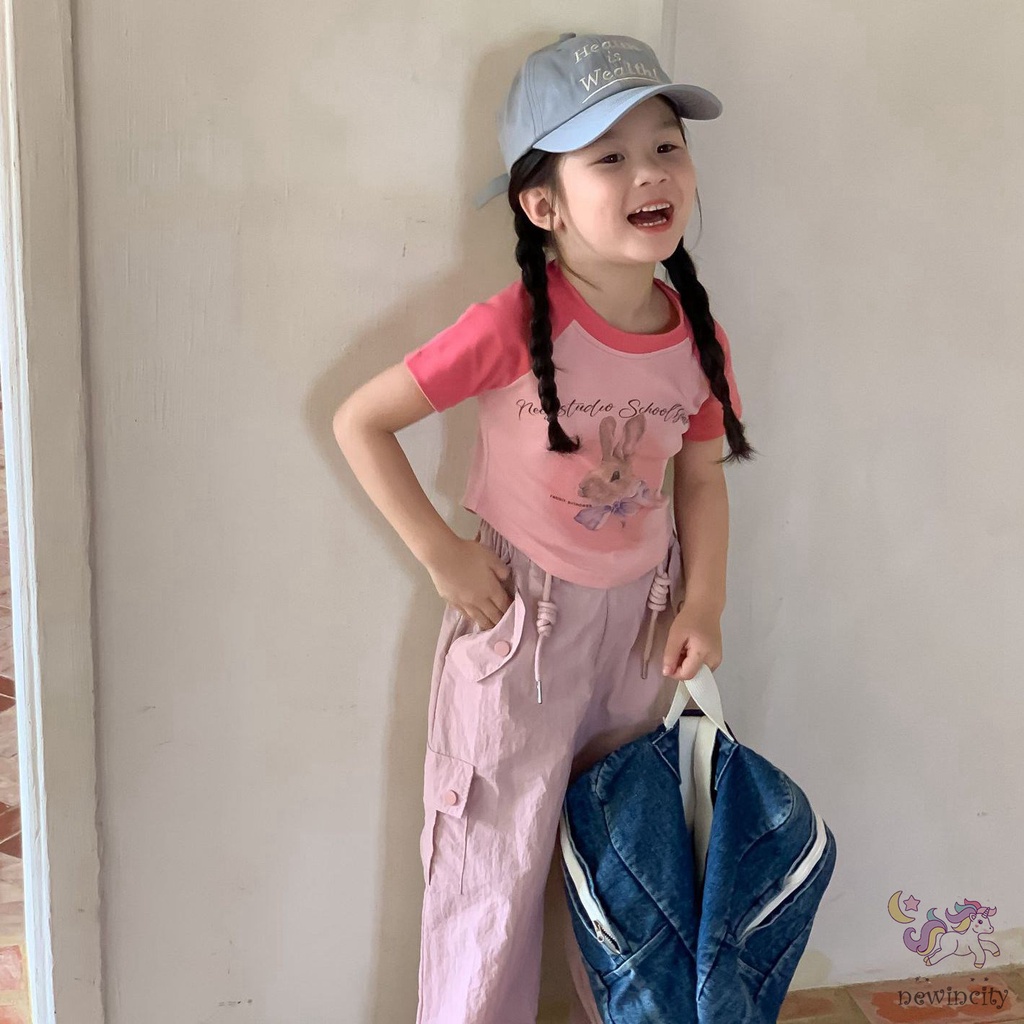 Áo Thun Tay Ngắn In Hình Thỏ Dễ Thương Phong Cách Hàn Quốc Cho Bé Gái