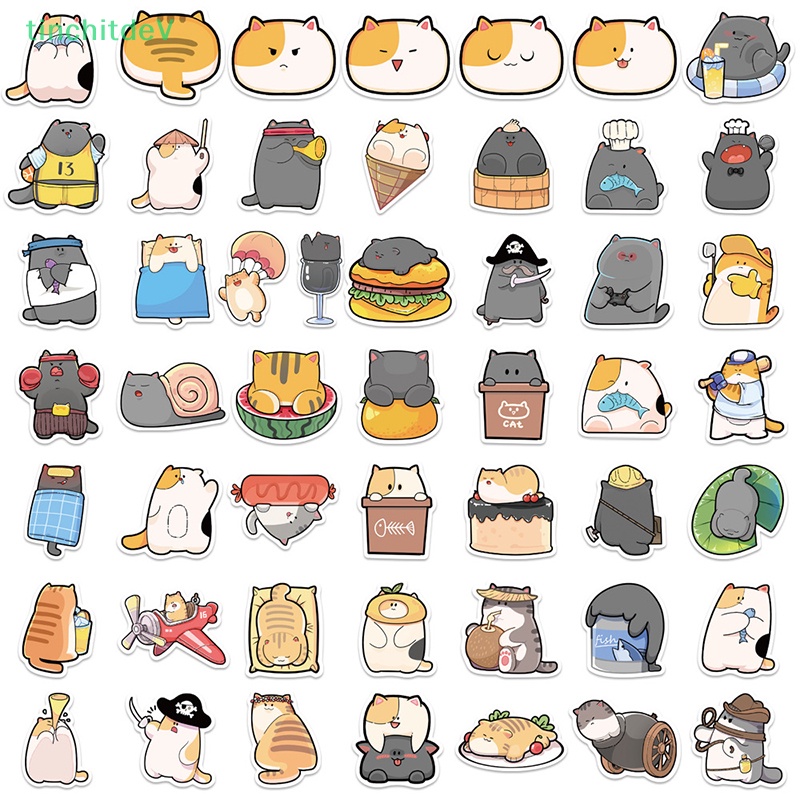 Bộ 50 Miếng Dán Họa Tiết Mèo Graffiti Dễ Thương Dùng Trang Trí Sổ Tay / Guitar