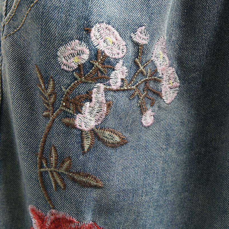 Quần Jeans Lửng Thêu Họa Tiết Phong Cách Nhật Bản Mới Cho Nữ