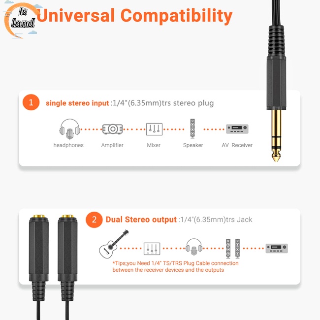Cáp ChuyểN ĐổI Âm Thanh 6.35 Sang 2 ĐầU Chia 6.5 Mono Mạ VàNg 1 Sang 2 Chuyên DụNg