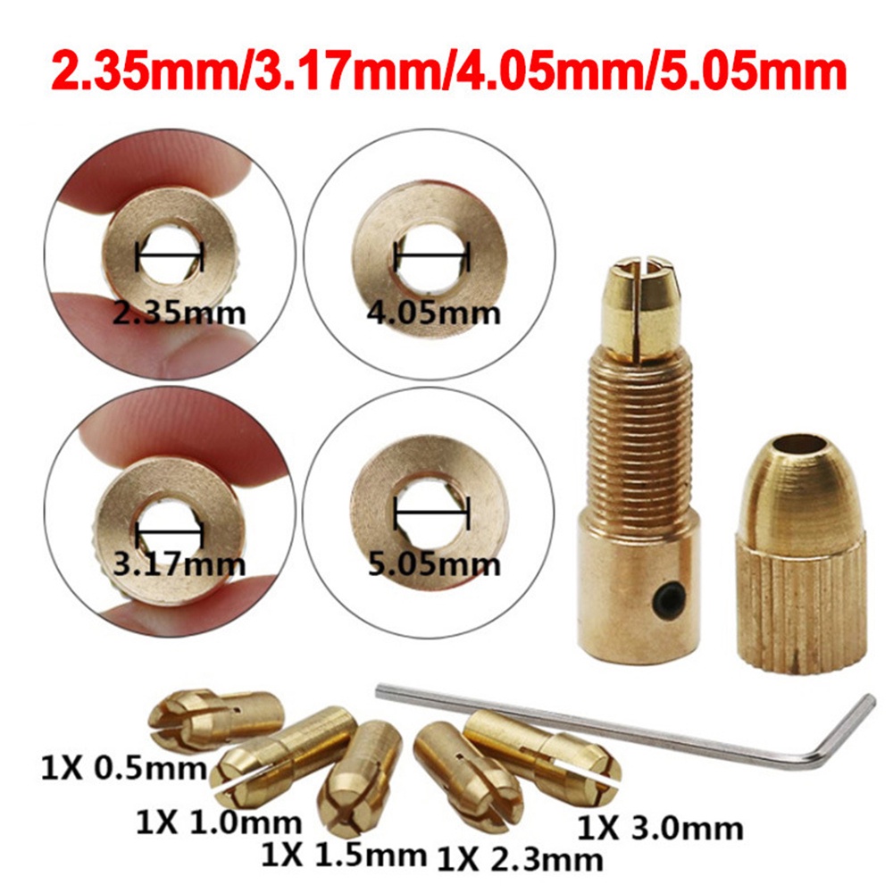 RIRIHI Bộ đầu kẹp mũi khoan 7 món 2.35-5.05mm bằng đồng thau