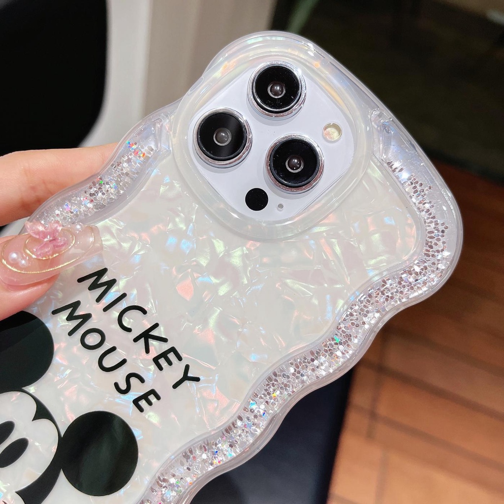 Ốp Điện Thoại TPU Dẻo Họa Tiết Hoạt Hình Mickey Màu Trắng Có Nước Kim Tuyến Cho iPhone 12 13 14 Pro Max