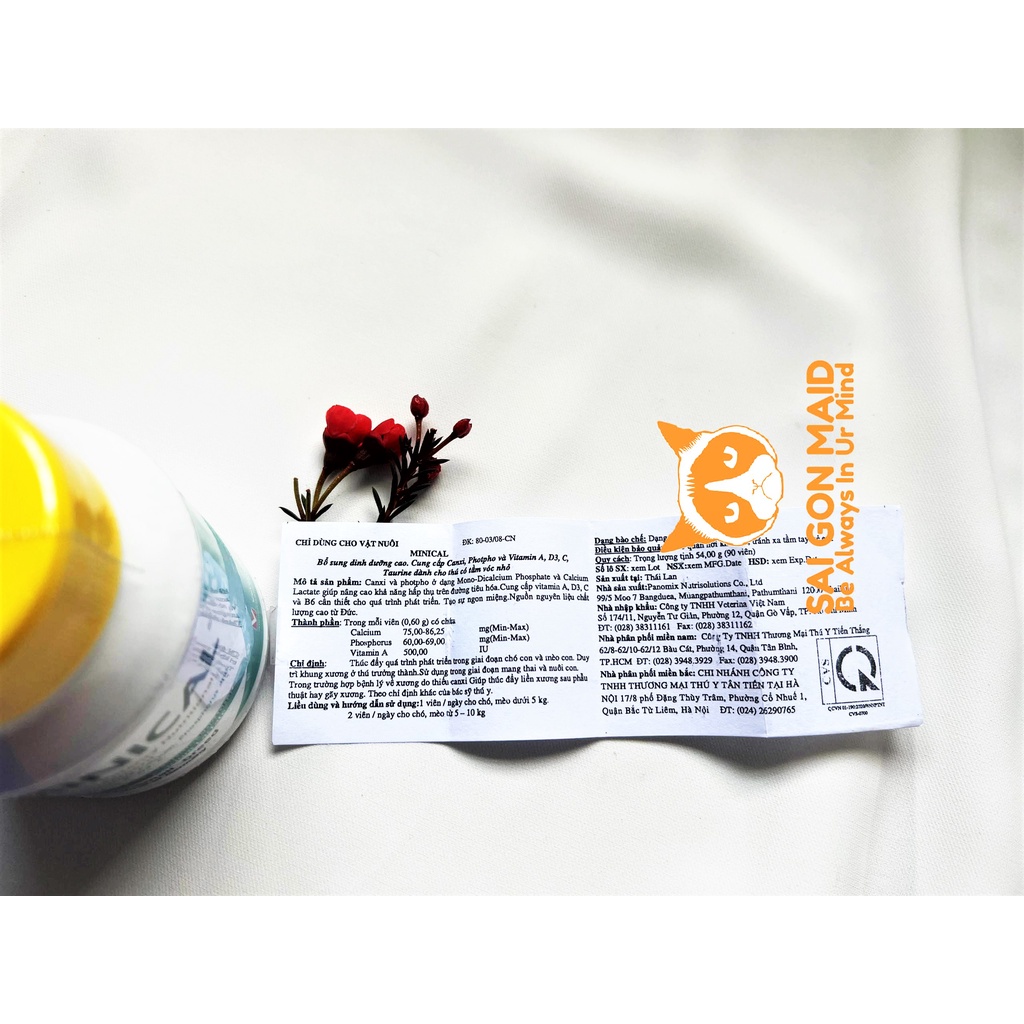 Calci Minical Hộp 90 viên - Bổ sung canxi và photpho cho chó nhỏ, mèo