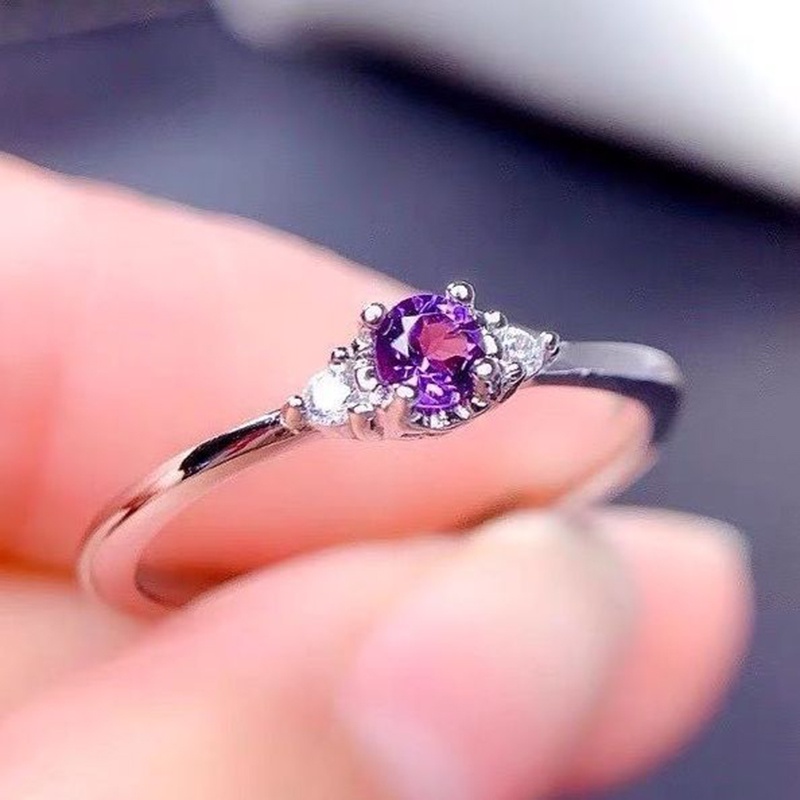 Nhẫn Cưới Bằng Thép Titanium Mạ Bạc 925 Đính Đá Zircon Màu Tím Đơn Giản Thanh Lịch Thời Trang