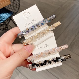 Kẹp tóc vải lụa sáng bóng đính pha lê thời trang hàn quốc