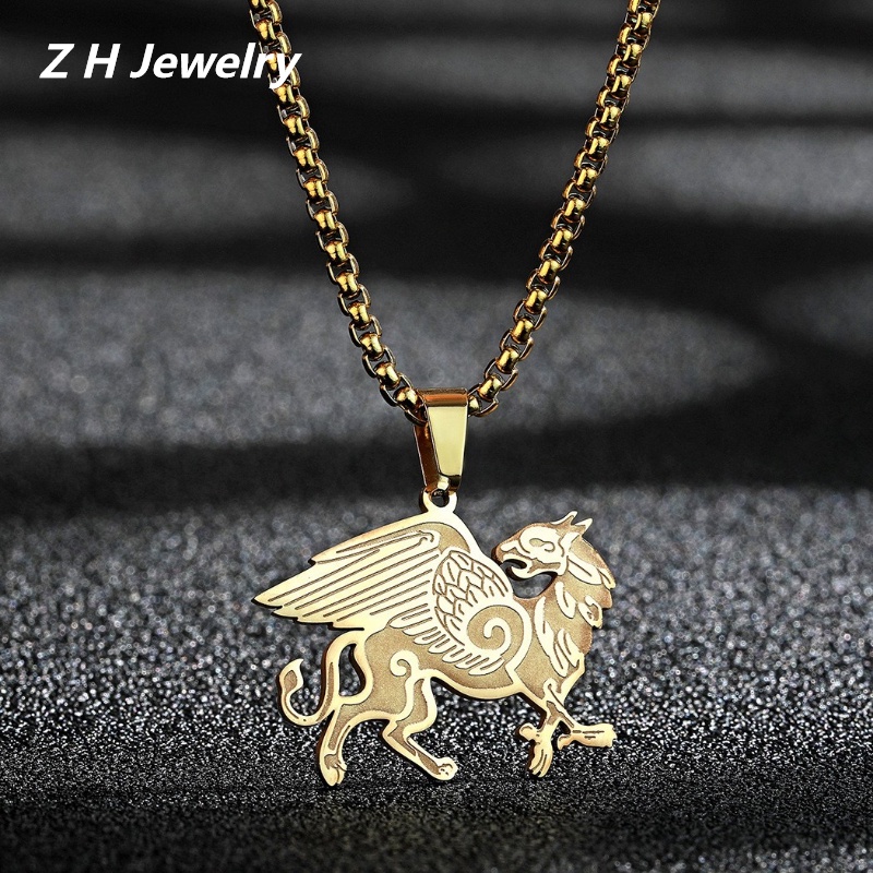 Vòng cổ Bằng Thép Không Gỉ Mặt Hình Anglo Saxon Griffin Thời Trang Cho Nam