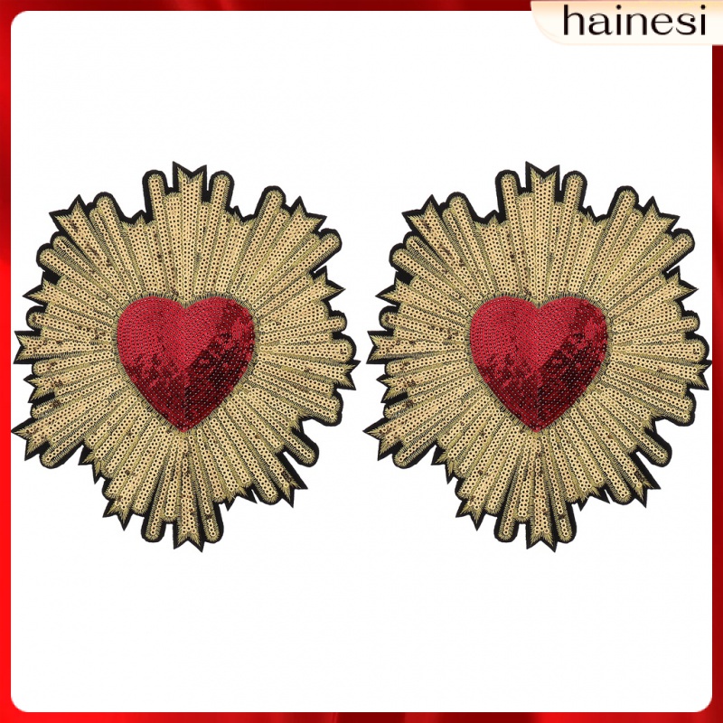 Bộ 2 Miếng Vá Trang Trí Áo Khoác Hình Trái Tim Đính Kim Sa Lấp Lánh
