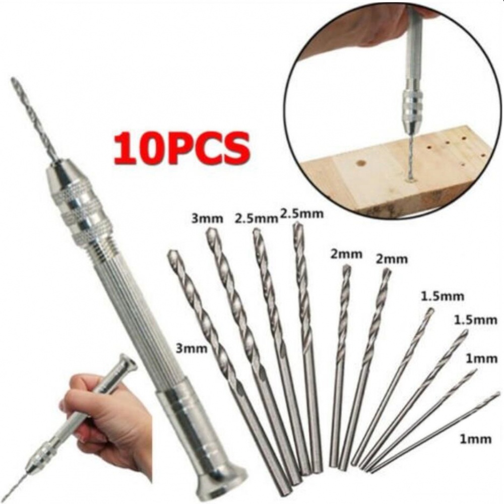 Hand Drill Pin Vise 1.0-3.0mm 10 Pieces For Models Hobby Aluminum Crafts