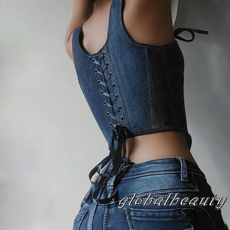 Áo Denim Không Tay Cắt Thấp Thời Trang Mùa Hè Dành Cho Nữ