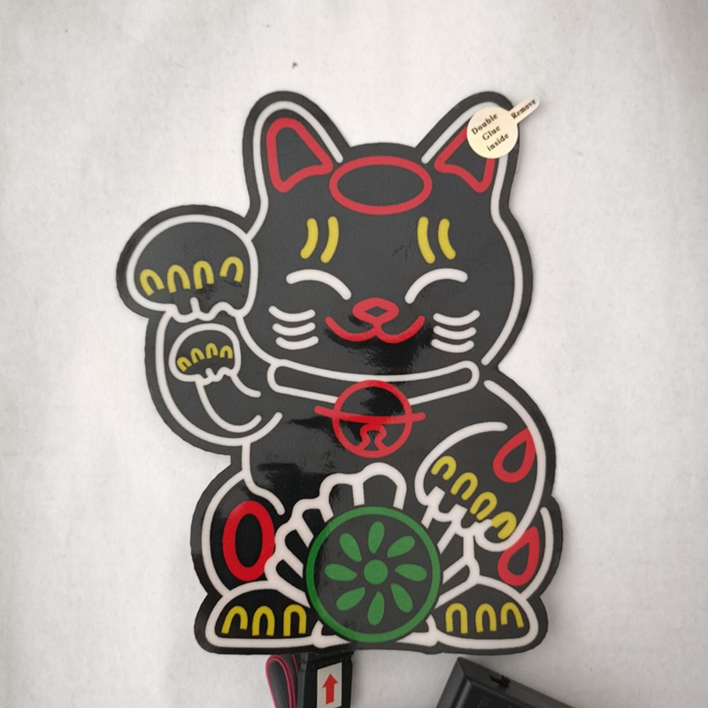 Miếng Dán Trang Trí Kính Chắn Gió Xe Hơi Hình Mèo May Mắn Có Đèn LED Phát Sáng Độc Đáo