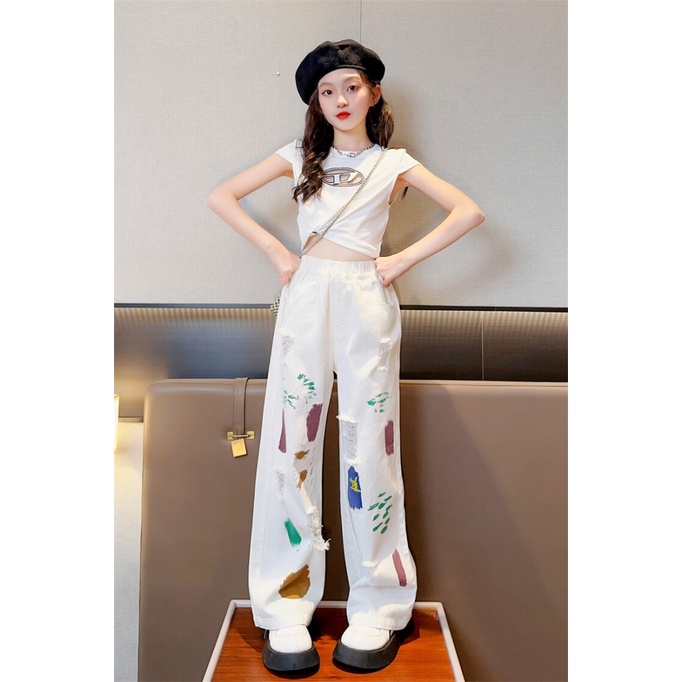 Set Áo Thun Ngắn Tay Và Quần Dài In Hoa Thời Trang Mùa Hè Mới Cho Bé Gái