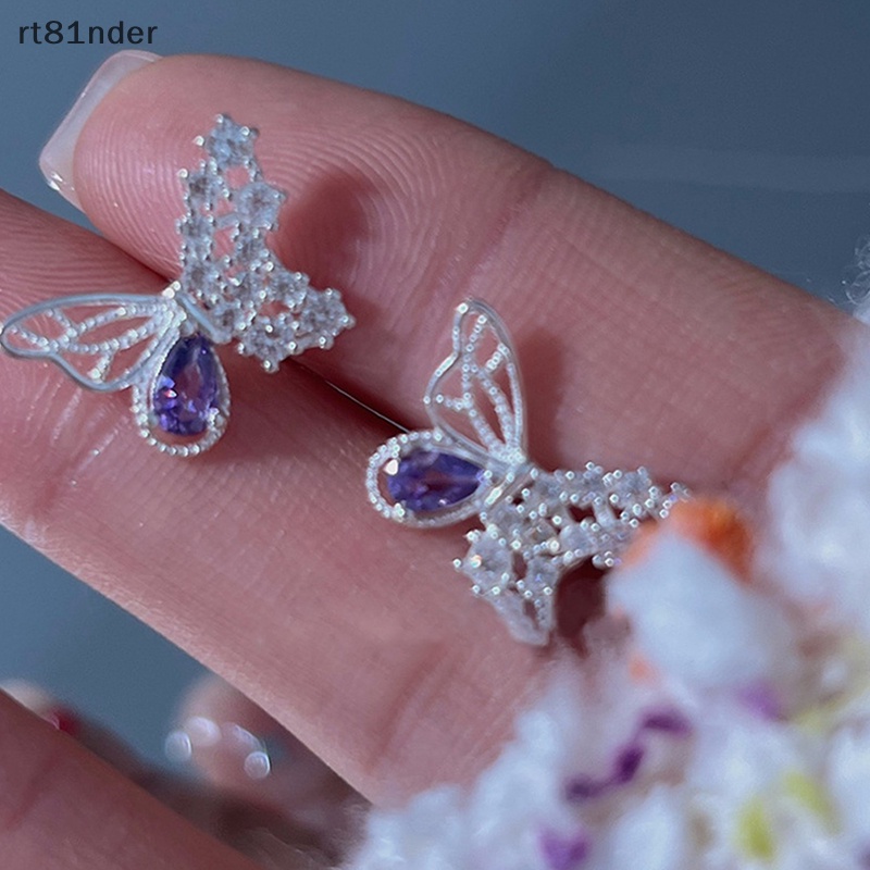 Rt 1 Đôi Khuyên Tai Dạng Xoắn Ốc Đính Đá Zircon Màu Tím Hình Bướm Dành Cho Nữ