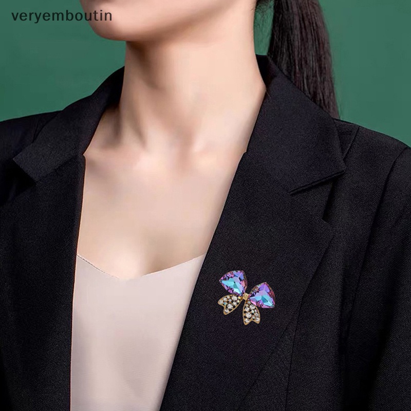 Ghim Cài Áo Hình Nơ Đính Đá Pha Lê / Ngọc Trai Thời Trang Cho Nữ