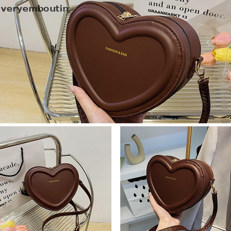 Túi Đeo Chéo Da PU Màu Trơn Hình Trái Tim Thời Trang Cho Nữ