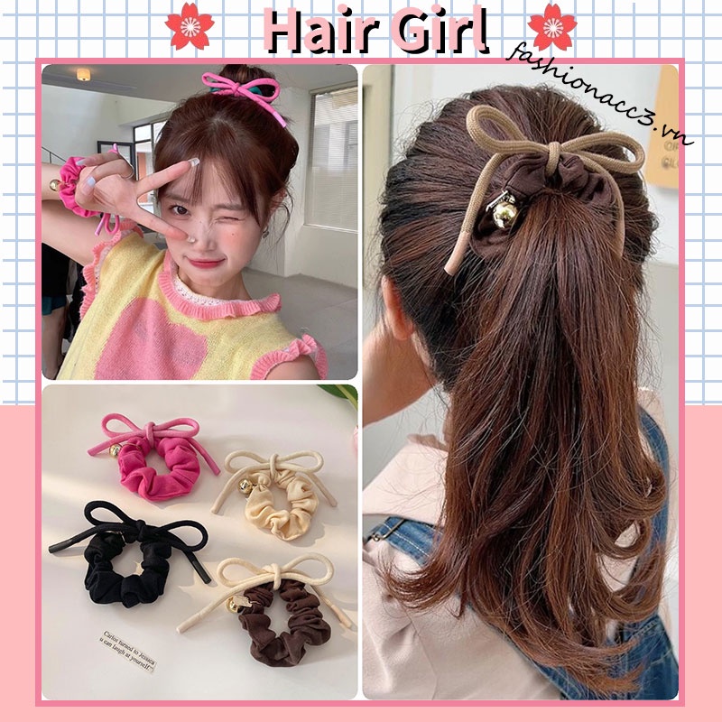 Dây Buộc Tóc Đính Nơ Hồng Dễ Thương Thời Trang Mùa Hè Cho Bạn Gái
