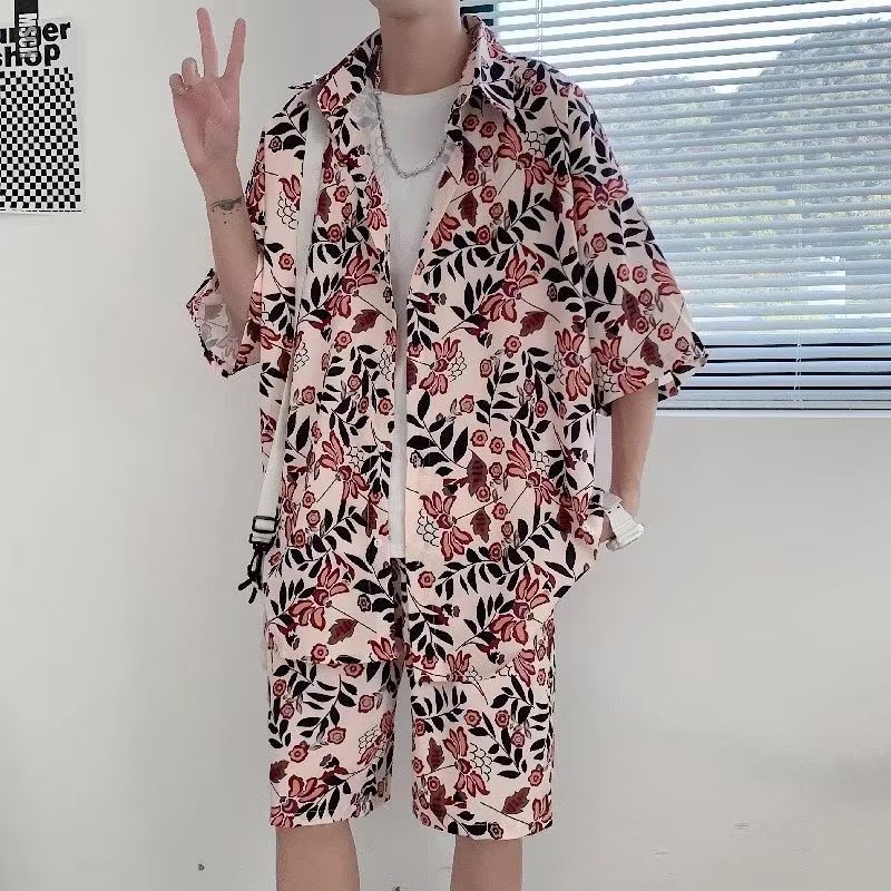 Áo Sơ Mi Ngắn Tay Dáng Rộng In Hoa Phong Cách Retro Nhật Bản Dành Cho Nữ Và Nam