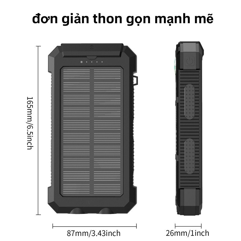 Sạc dự phòng 50000MAh 100% Ngân hàng năng lượng mặt trời ngoài trời chính hãng Pin ngoài không thấm nước Nguồn điện LED