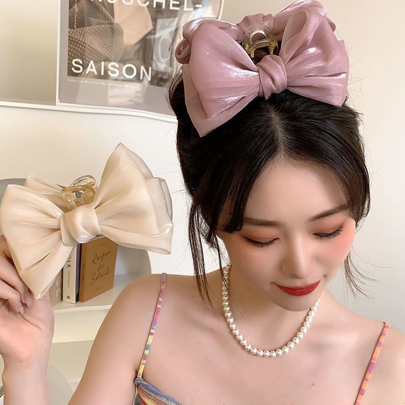 Haimeikang Kẹp Tóc Nơ Hai Mặt Bằng Nhựa Màu Trơn Phong Cách Hàn Quốc Mới