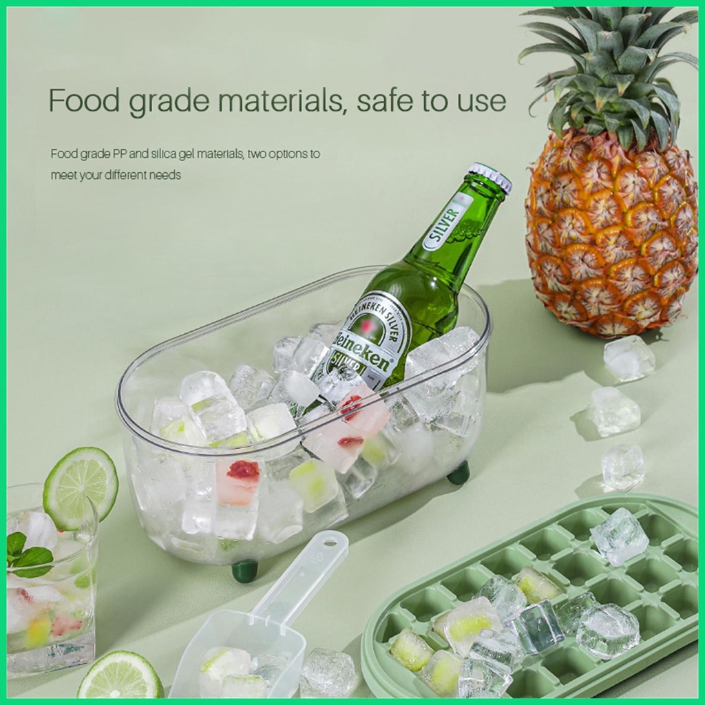 Khay Làm Đá 32 Ô Có Nắp Và Hộp Đựng