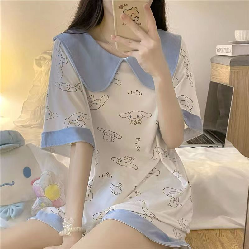 Bộ Đồ Ngủ Ngắn Tay Cổ Búp Bê Dễ Thương Thời Trang Mùa Hè Phong Cách Hàn Quốc Cho Nữ